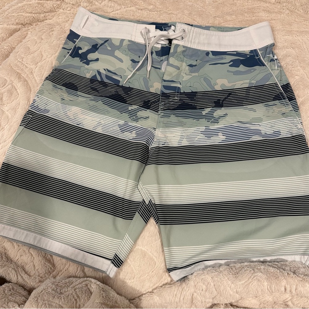 AFTCO Light Green & Navy Camo Swim Shorts